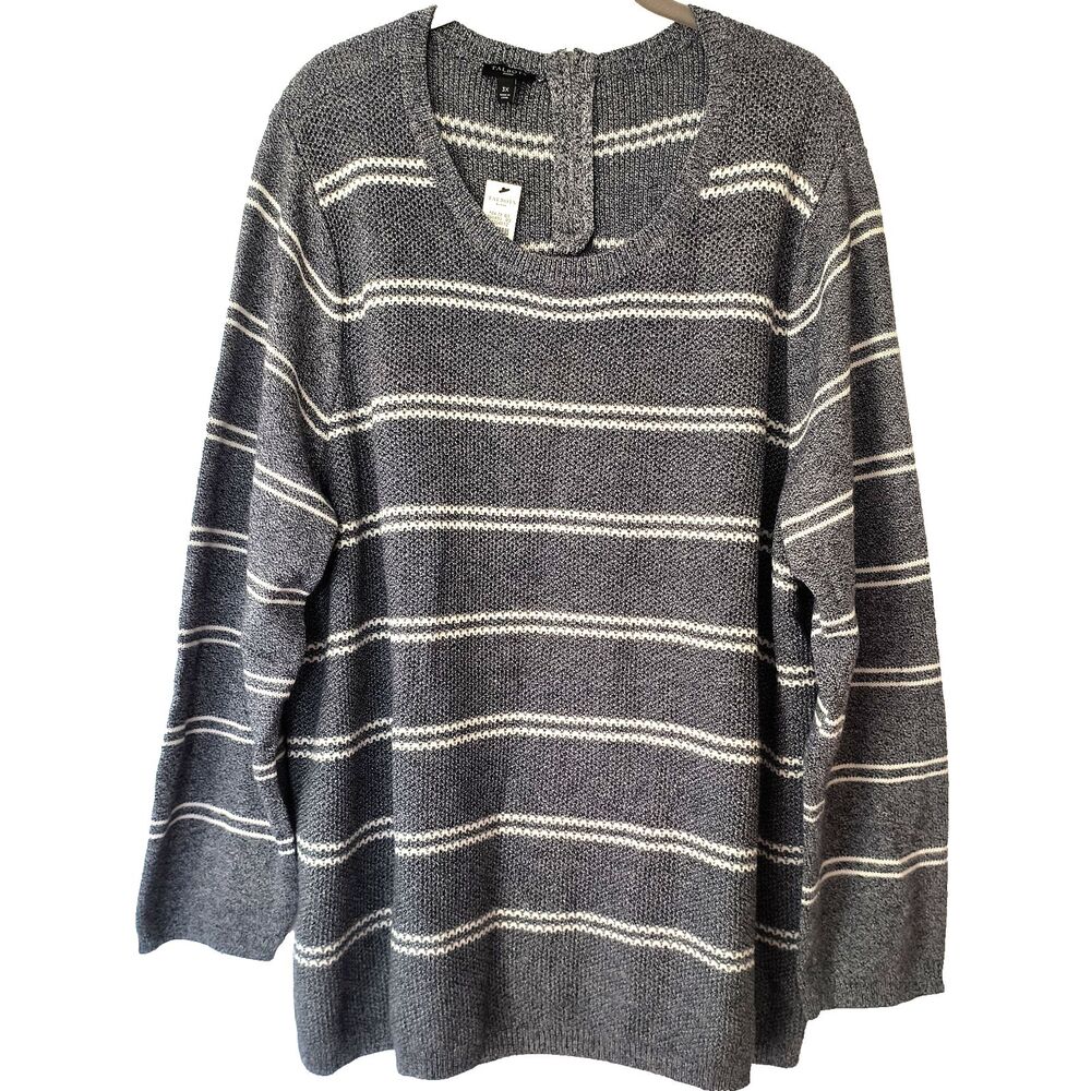 Talbots Sweater NEW 3X Gray White Striped Pullover Cotton Blend Minimal Capsule